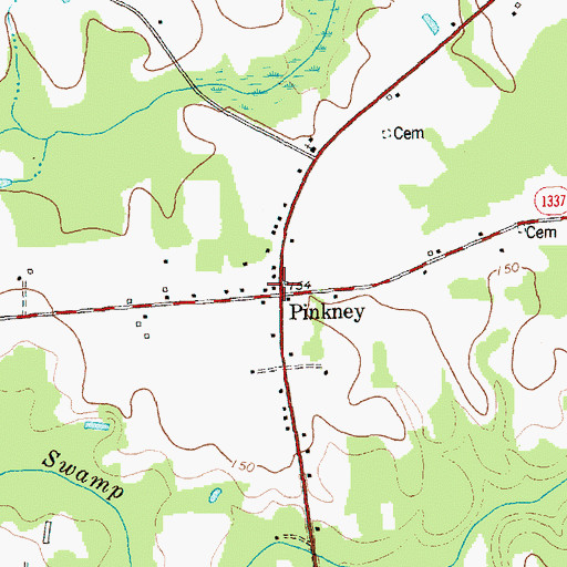 Topographic Map of Pinkney, NC