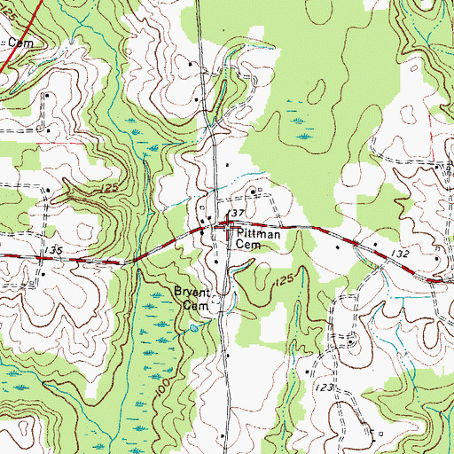 Topographic Map of Pittman Cemetery, NC