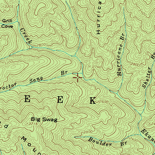 Topographic Map of Proctor Sang Branch, NC