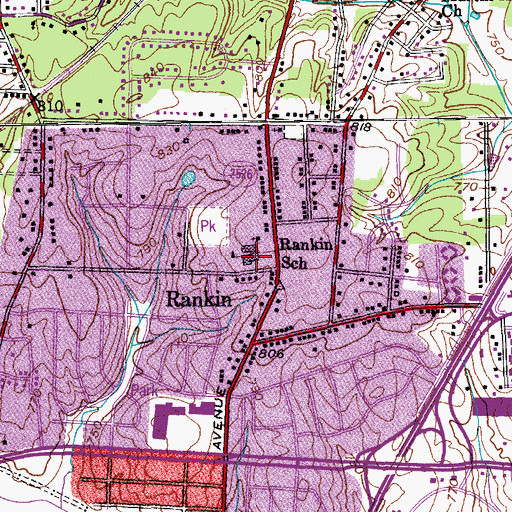 Topographic Map of Rankin School, NC