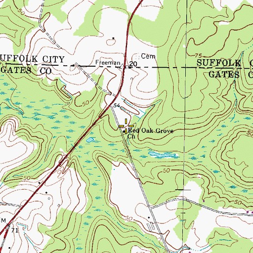 Topographic Map of Red Oak Grove Church, NC