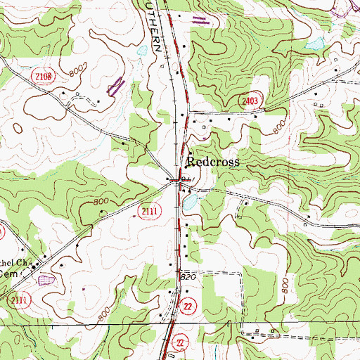 Topographic Map of Redcross, NC
