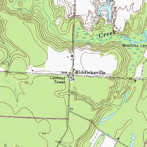 Topographic Map of Riddicksville, NC