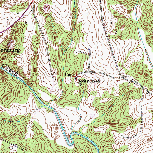 Topographic Map of Rocky Creek Church, NC