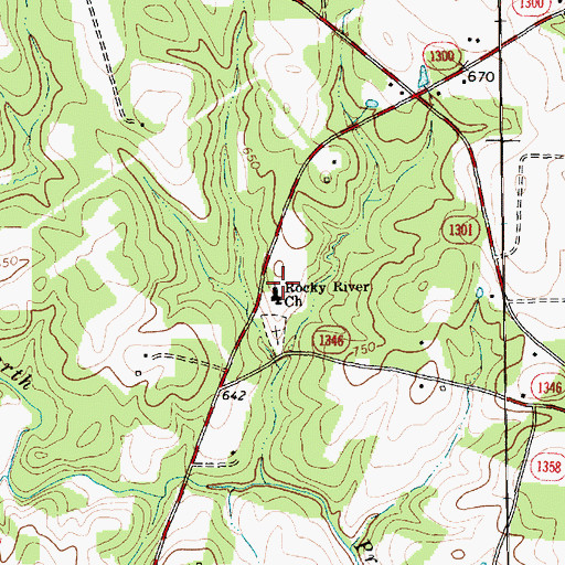 Topographic Map of Rocky River Church, NC