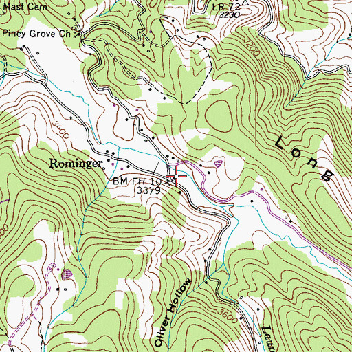 Topographic Map of Rominger, NC