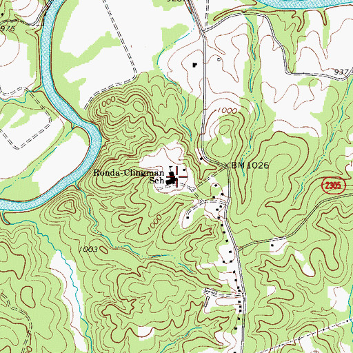 Topographic Map of Ronda-Clingman School, NC