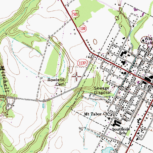 Topographic Map of Rowland Cemetery, NC