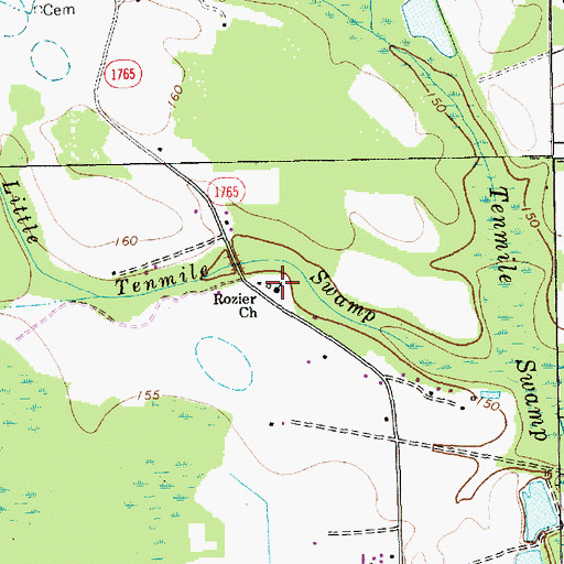 Topographic Map of Rozier Church, NC