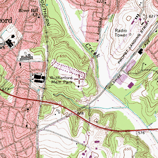 Topographic Map of Rutherford Memorial Park, NC