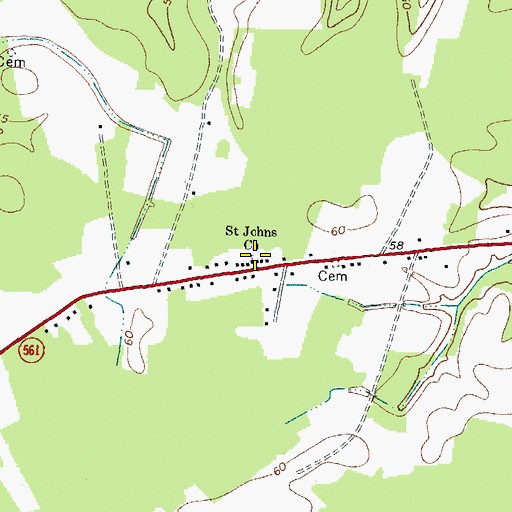Topographic Map of Saint Johns Church, NC