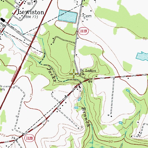 Topographic Map of Saint Lukes Church, NC
