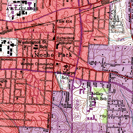 Topographic Map of Saint Marys School, NC