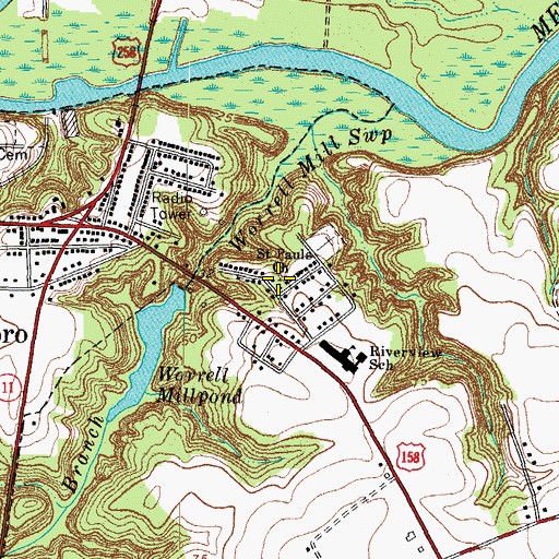 Topographic Map of Saint Pauls Church, NC