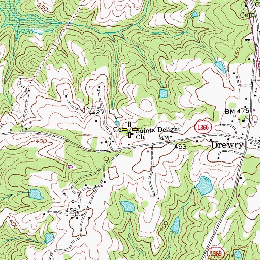 Topographic Map of Saints Delight Church, NC