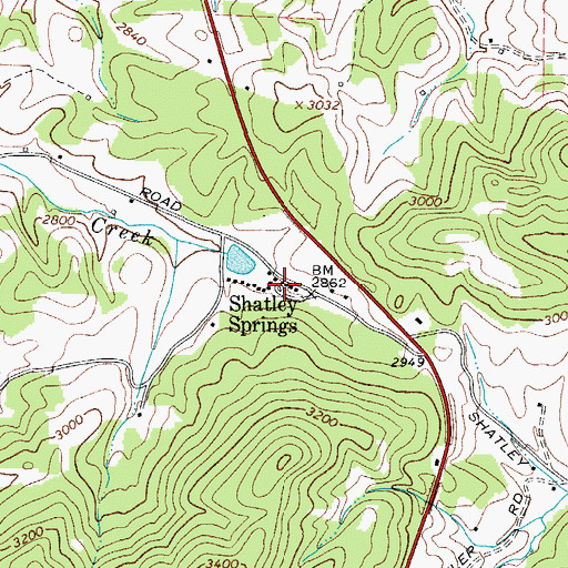Topographic Map of Shatley Springs, NC