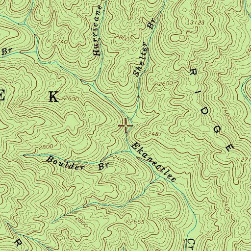 Topographic Map of Shelter Branch, NC