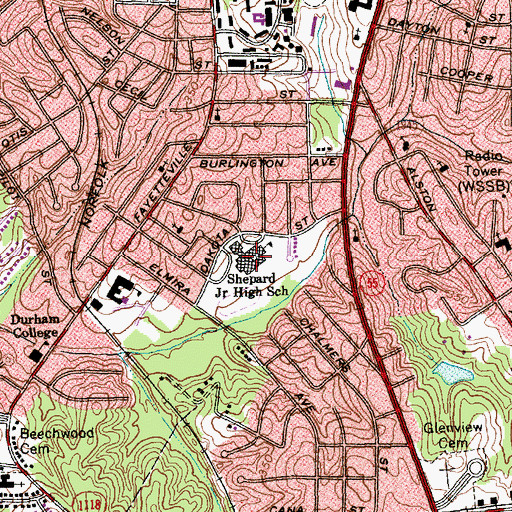 Topographic Map of Shepard Middle School, NC