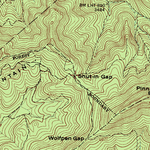 Topographic Map of Shut-In Gap, NC