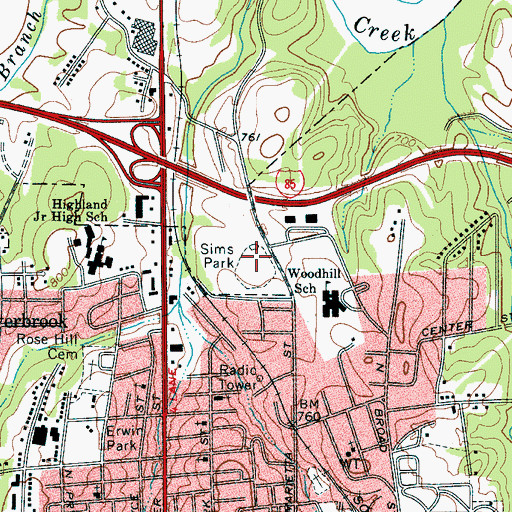 Topographic Map of Sims Park, NC