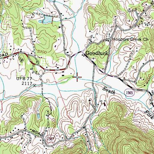 Topographic Map of South Fork Hoopers Creek, NC