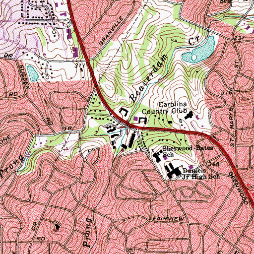Topographic Map of Southeast Prong Beaverdam Creek, NC