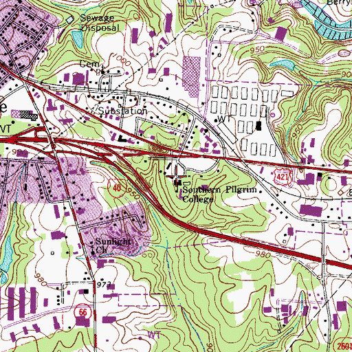 Topographic Map of Southern Pilgrim College, NC