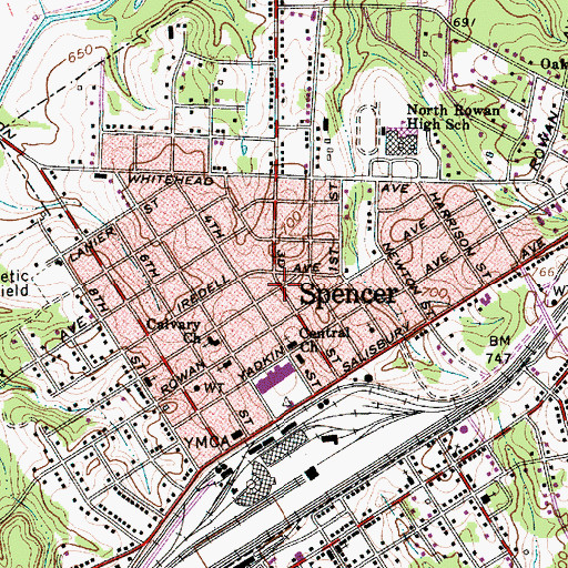 Topographic Map of Spencer, NC