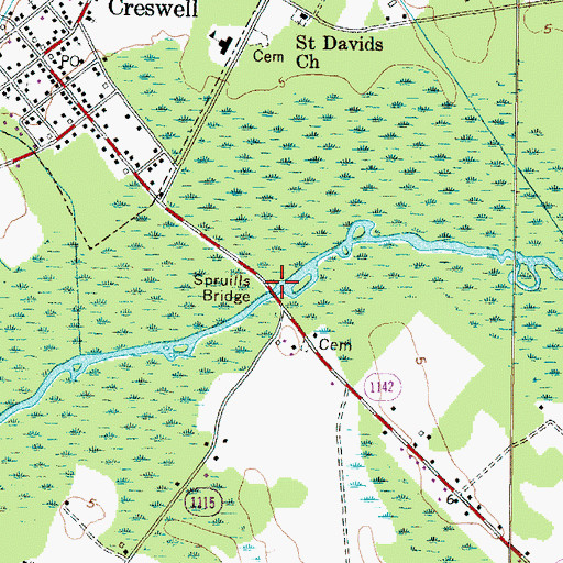 Topographic Map of Spruills Bridge, NC