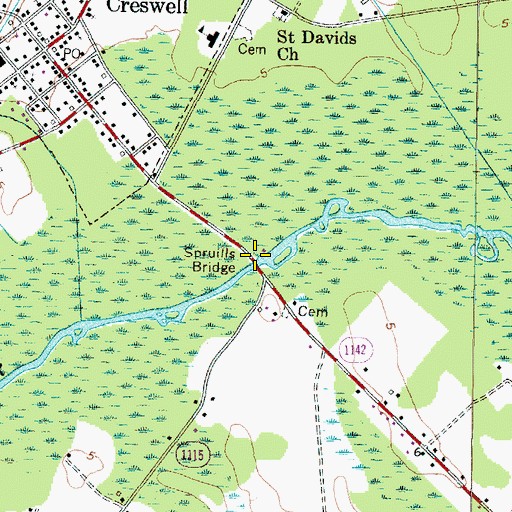 Topographic Map of Spruills Bridge, NC