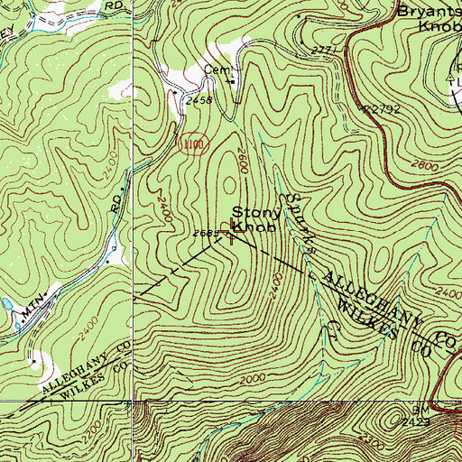 Topographic Map of Stony Knob, NC