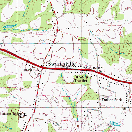 Topographic Map of Swainsville, NC