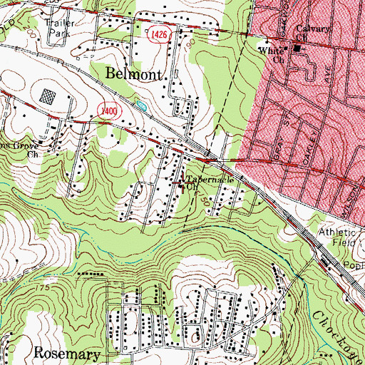 Topographic Map of Tabernacle Church, NC