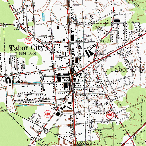 Topographic Map of Tabor City, NC