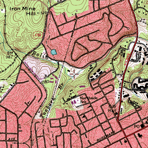 Topographic Map of Tanbark Branch, NC