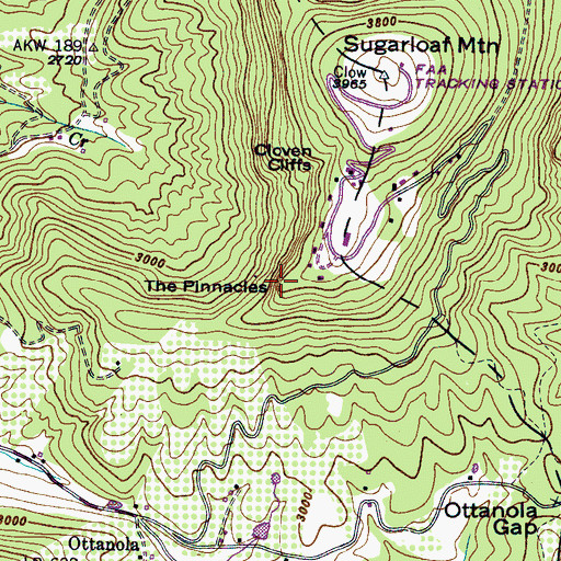 Topographic Map of The Pinnacles, NC