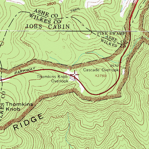 Topographic Map of Thomkins Knob Overlook, NC