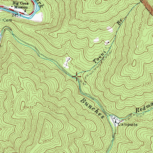 Topographic Map of Tooni Branch, NC