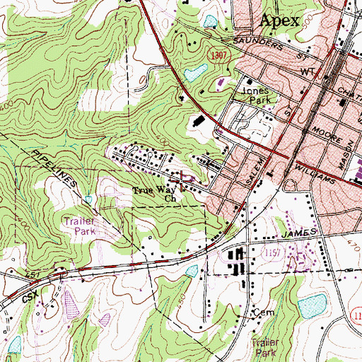 Topographic Map of True Way Church, NC