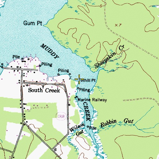Topographic Map of Tuthill Point, NC