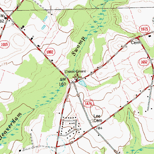 Topographic Map of Union Grove Church, NC