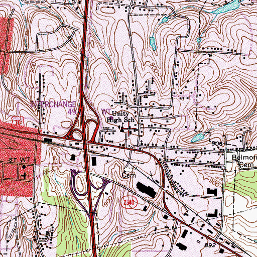 Topographic Map of Unity High School, NC