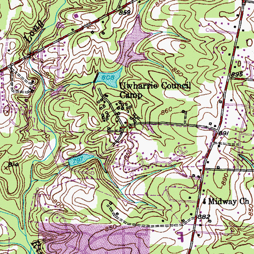 Topographic Map of Uwharrie Council Camp, NC