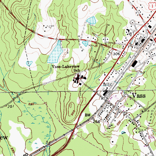 Topographic Map of Vass-Lakeview School, NC
