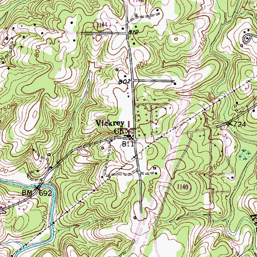 Topographic Map of Vickrey Church, NC