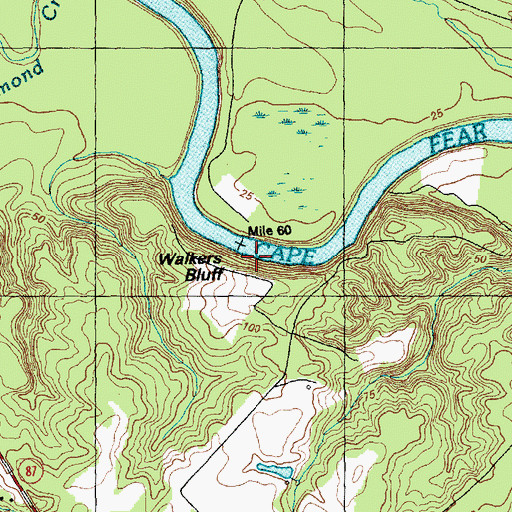 Topographic Map of Walkers Bluff, NC