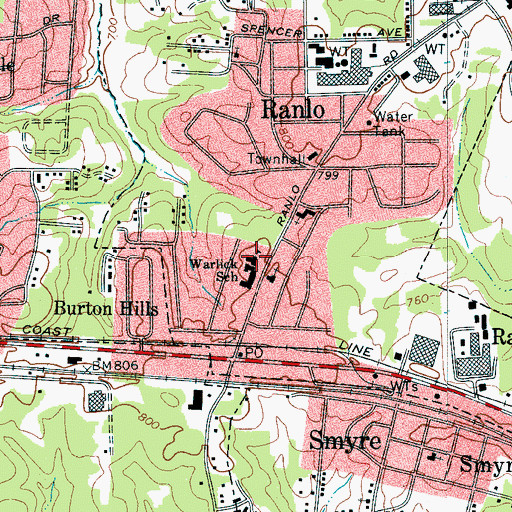 Topographic Map of Warlick School, NC