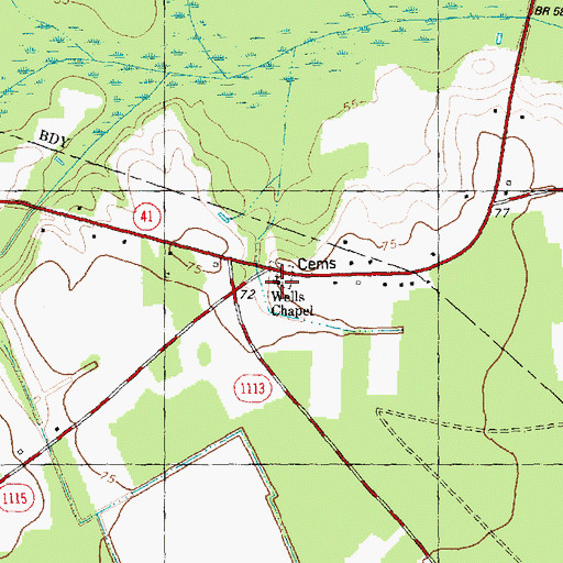 Topographic Map of Wells Chapel, NC