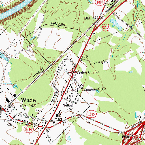 Topographic Map of Wesley Chapel, NC