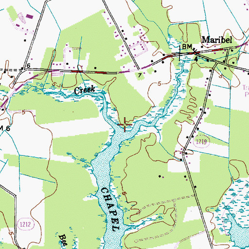 Topographic Map of Whitehurst Creek, NC